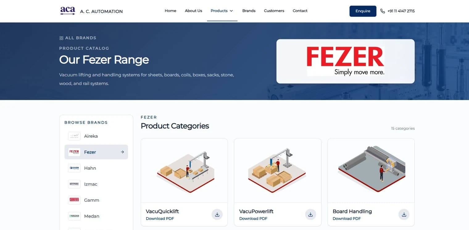 Product categories and technical PDFs