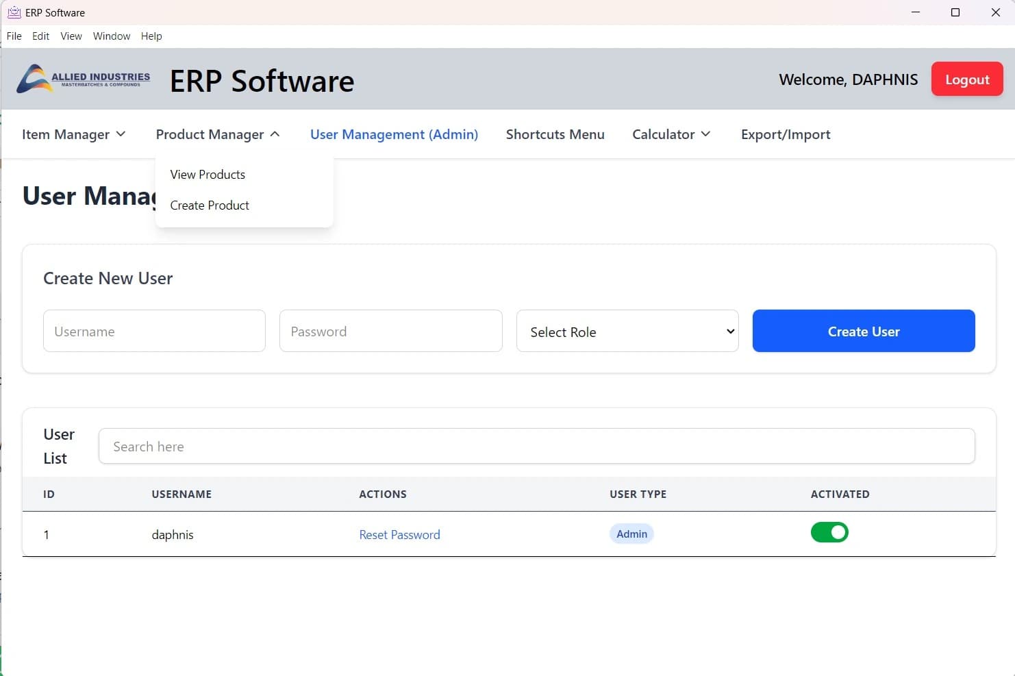 Allied ERP — user administration