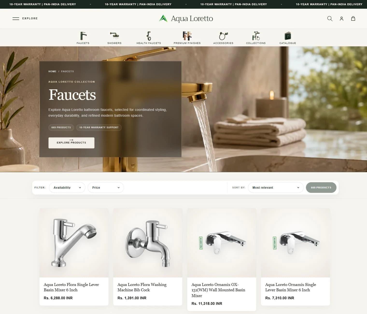 Faucets — collection filters and product cards