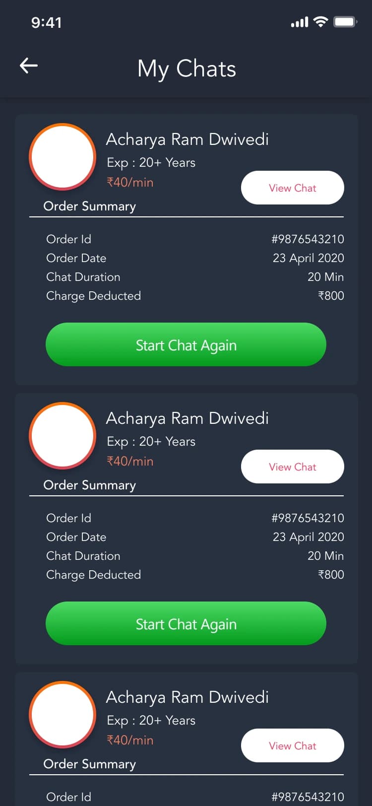 Previous consultations and order summaries — original design