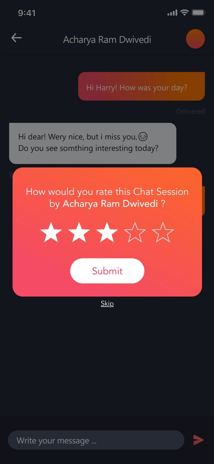 End-of-chat rating prompt — original design