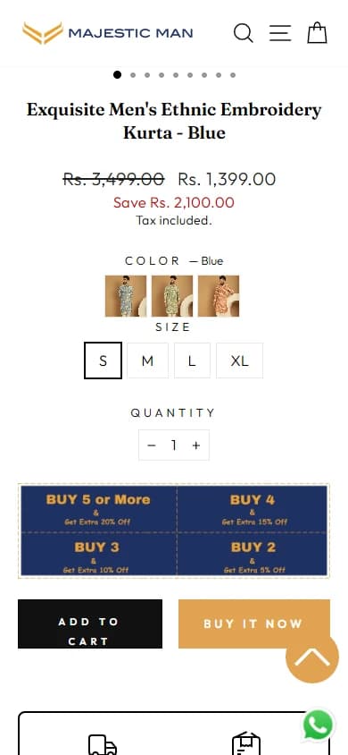 Size, colour and quantity · mobile