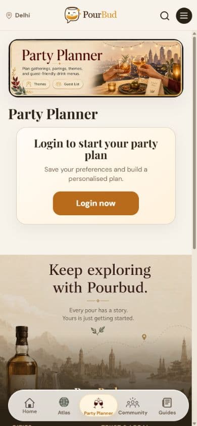 Party Planner — public entry before login
