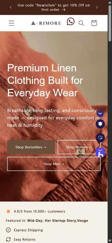 Rimore — mobile storefront and collection navigation