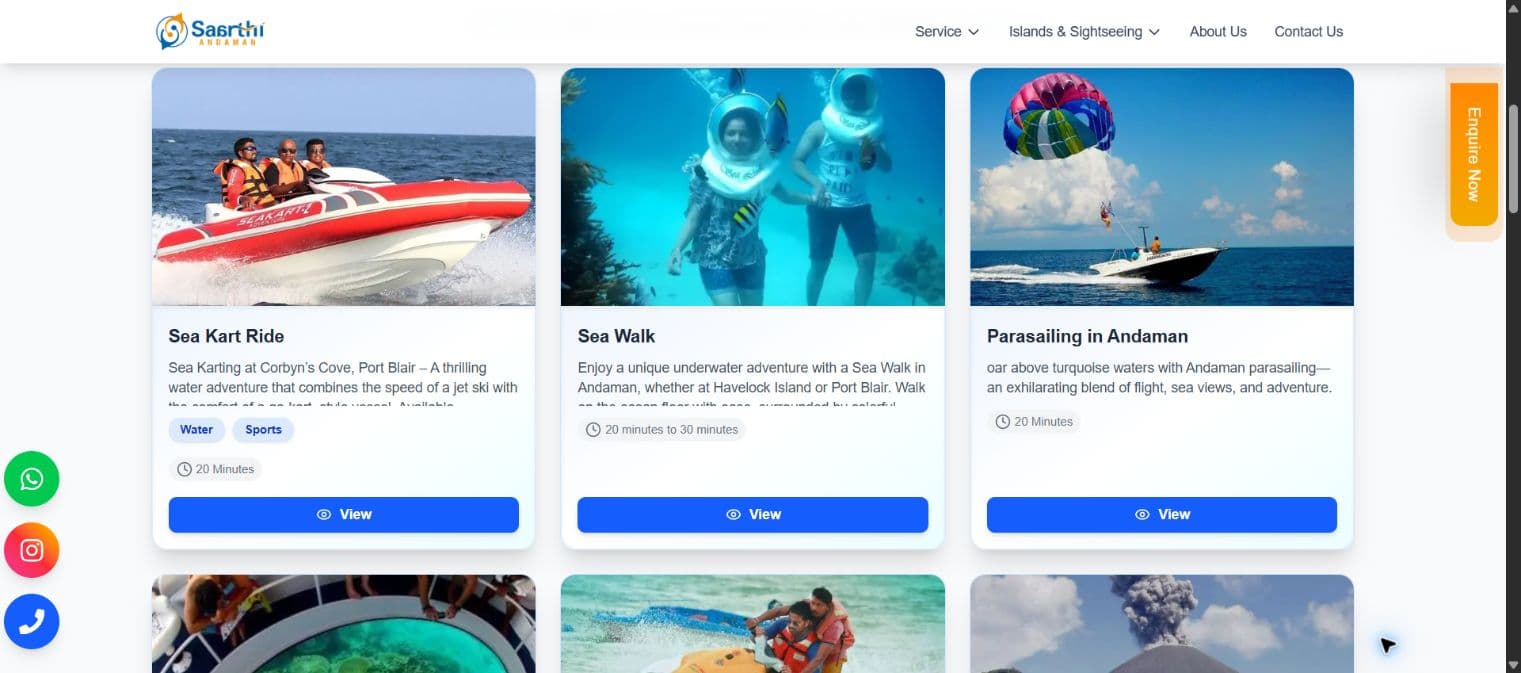 Activities — descriptions, durations and detail links
