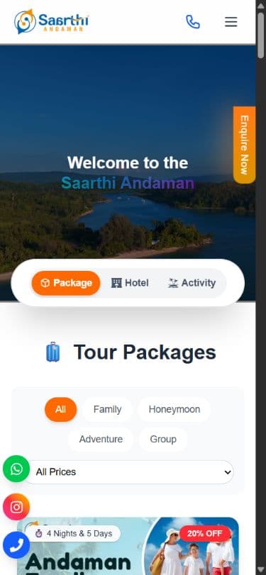 Saarthi Andaman — mobile homepage and package browsing