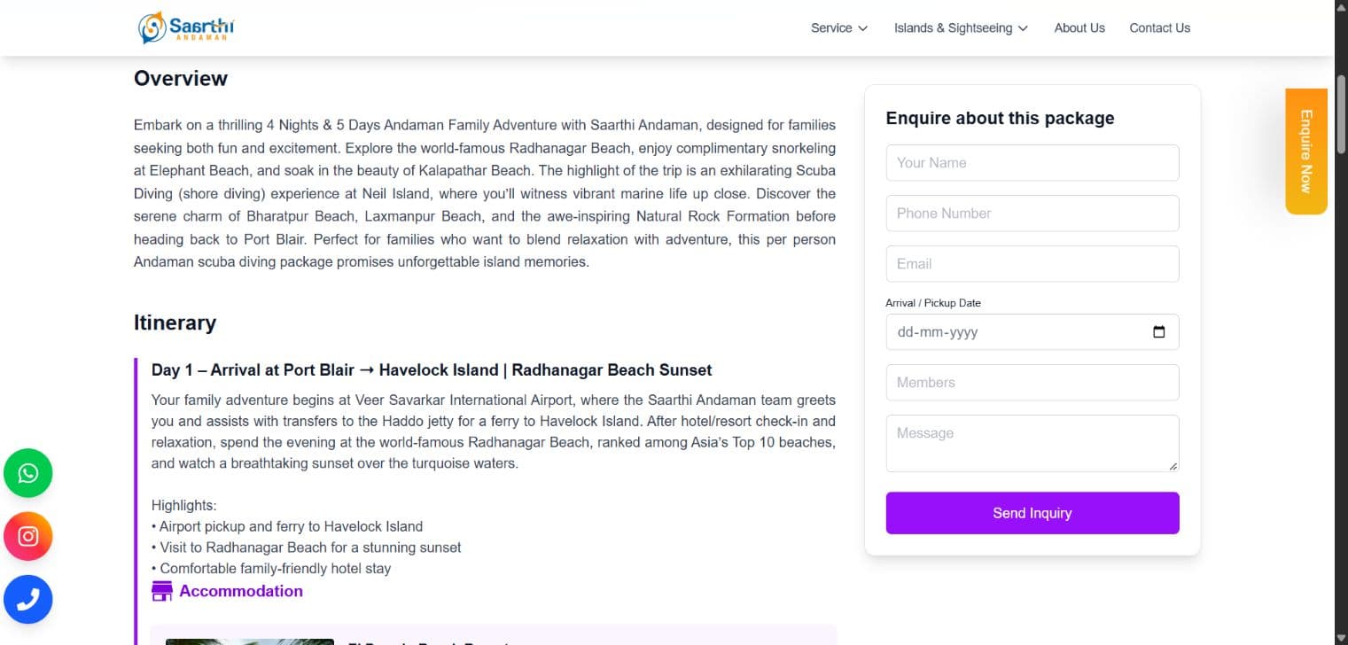 Family adventure — itinerary and package enquiry