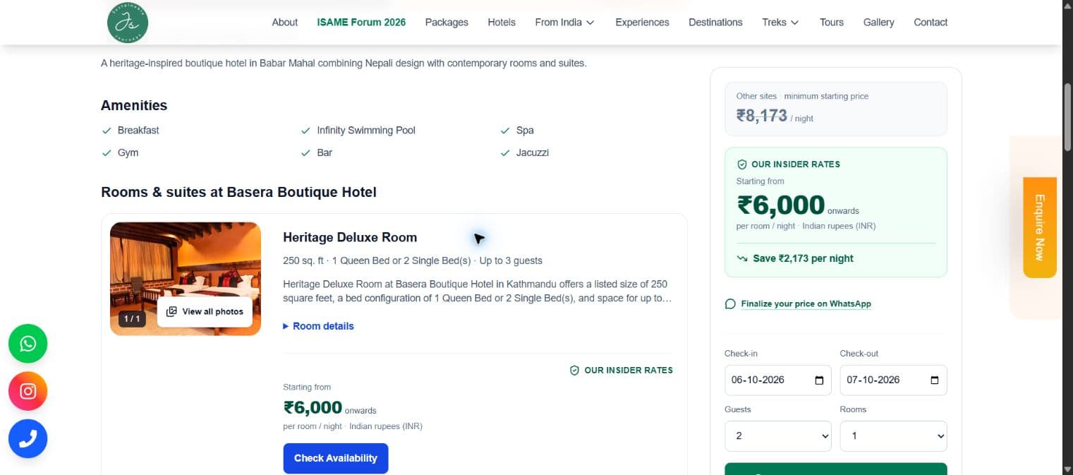 Basera Boutique Hotel — room selection and stay enquiry