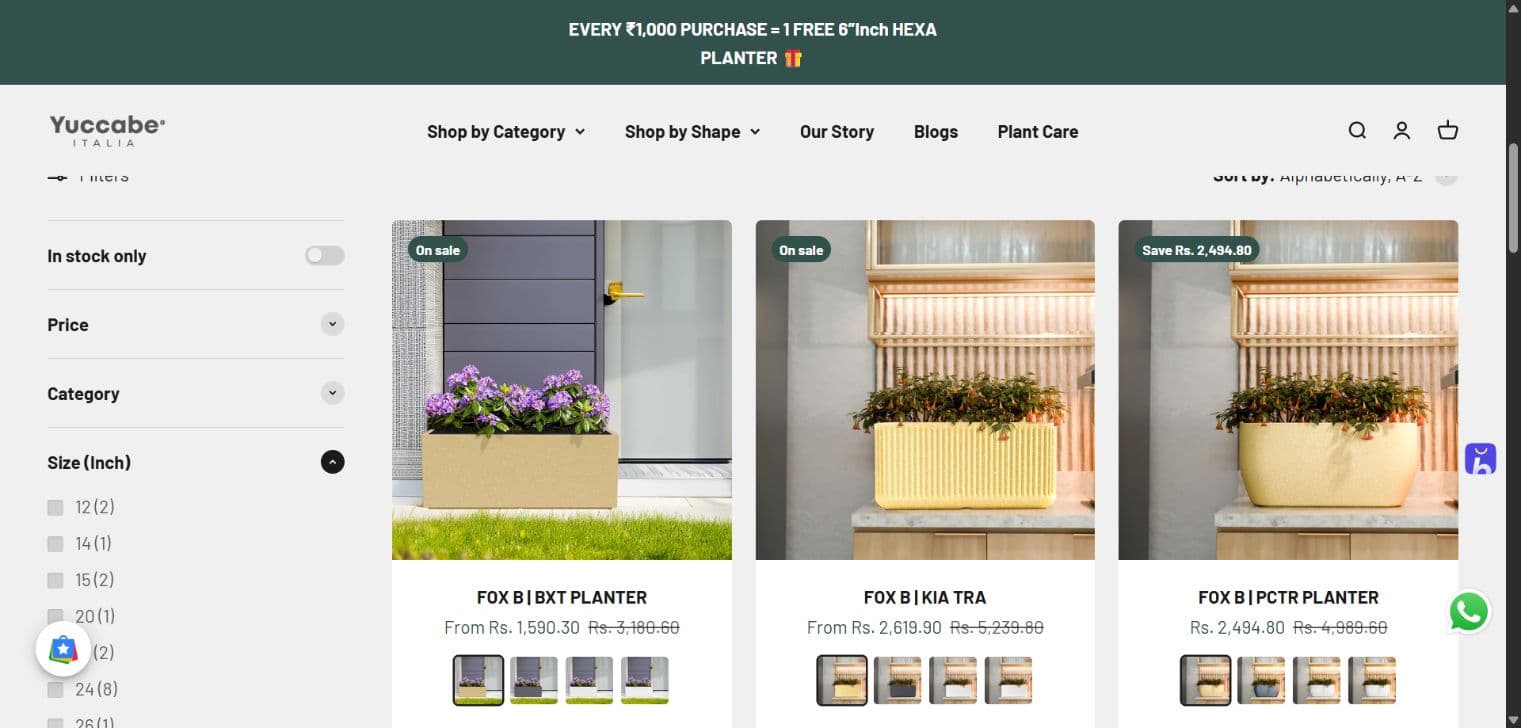 Tray planters — expanded size filter and product options