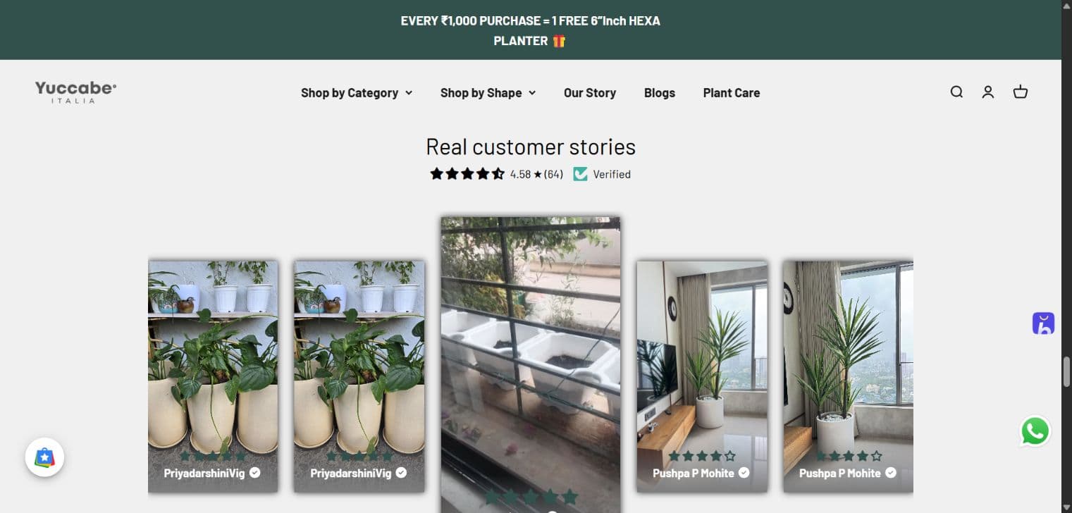 Customer stories — photo reviews displayed on the storefront