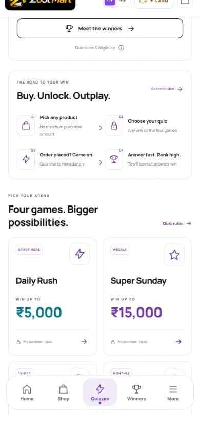 Interface preview - product cards and shopping navigation