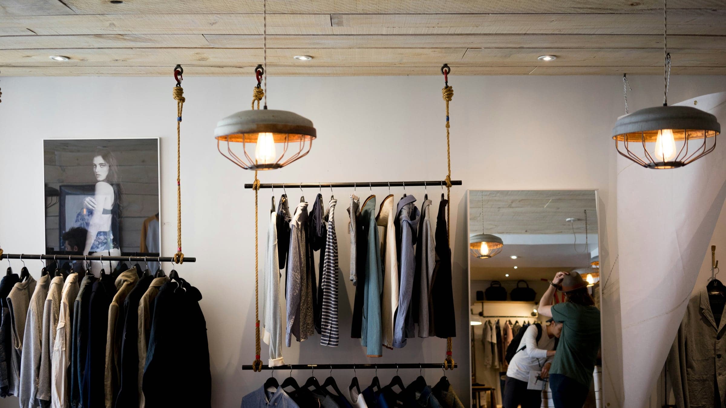 Apparel displayed in a retail space