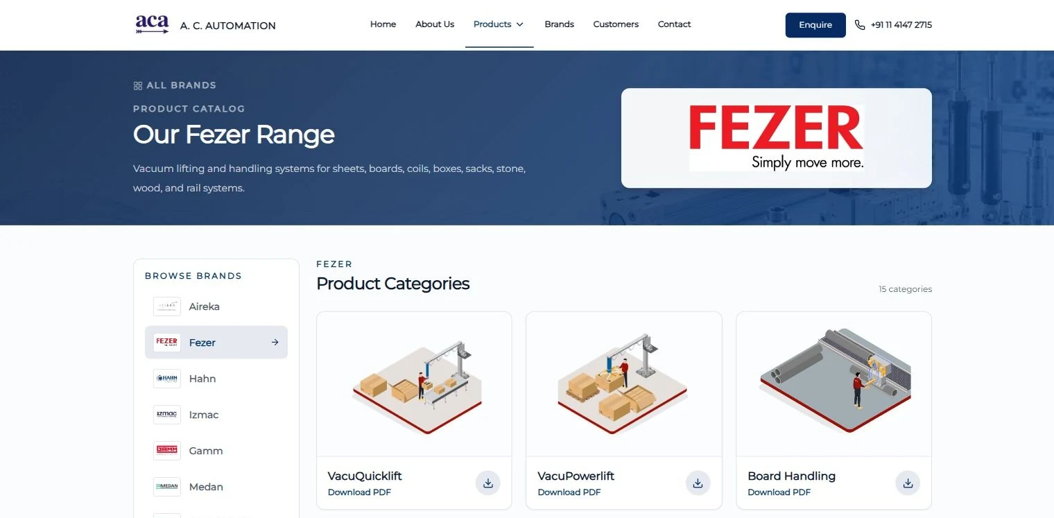 Product categories and technical PDFs