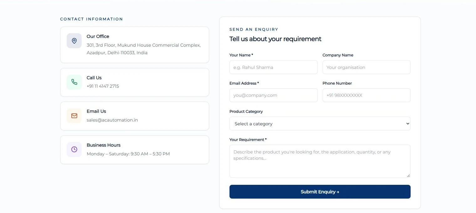 Website preview — product enquiry