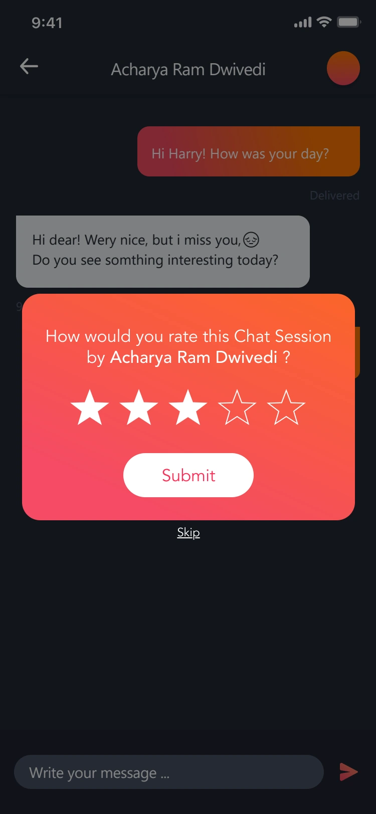 End-of-chat rating prompt — original design