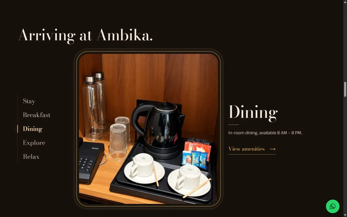 Ambika homepage — Dining selected in the stay journey