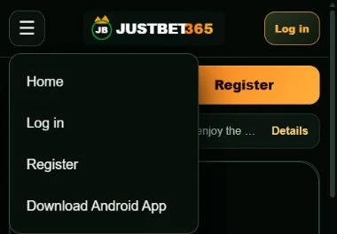 Justbet365 — expanded account navigation on mobile