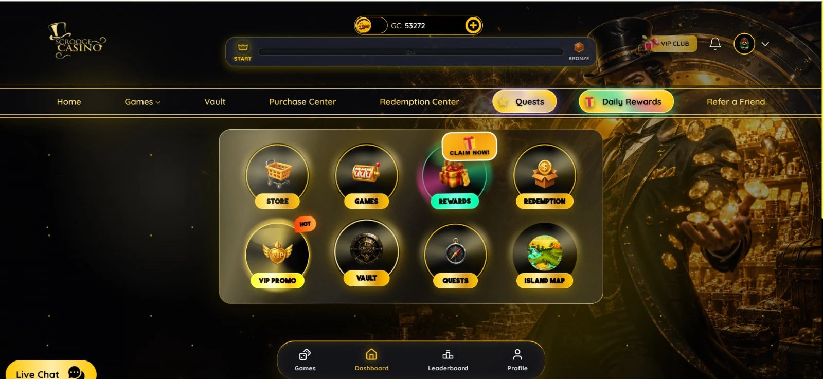 Scrooge — player dashboard