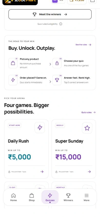 Interface preview - product cards and shopping navigation